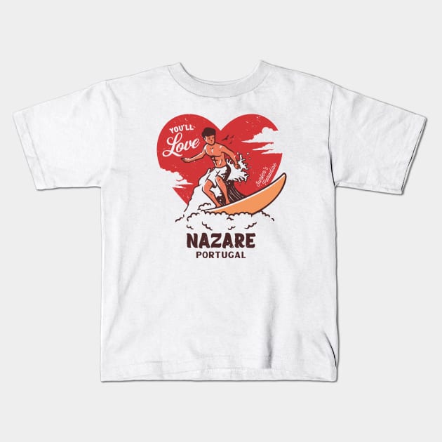 Vintage Surfing You'll Love Nazare, Portugal // Retro Surfer's Paradise Kids T-Shirt by Now Boarding